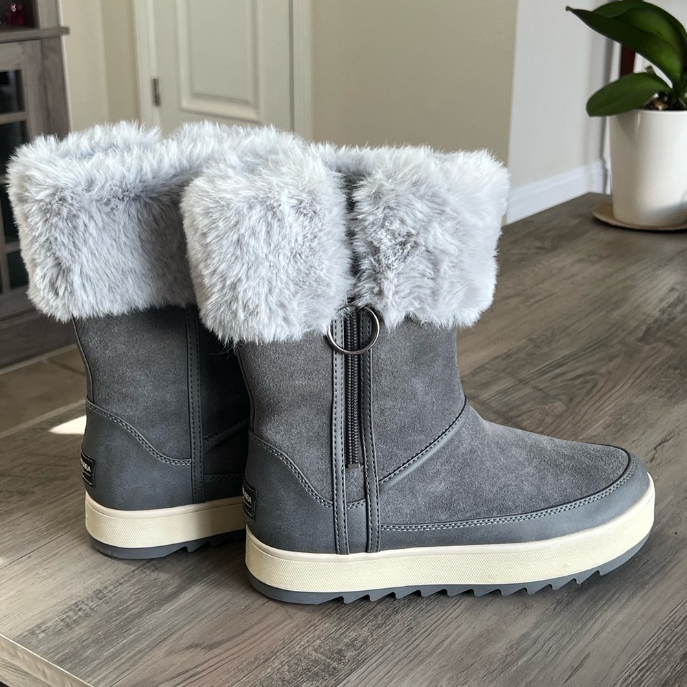 Koolaburra Gray Fur-Trimmed Winter Boots Sz 6